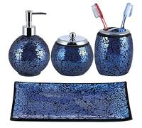 Sanbege Ensemble de 4 Accessoires de Salle de Bain en Verre mosaïque Moderne et Luxueux, Comprend Un Distributeur de Savon, Un Pot à Cotons-tiges, Un Porte-Brosse à Dents, Un Plateau de Coiffeuse