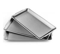 Sanbege Lot de 3 plateaux de service rectangulaires en acier inoxydable 304, 32 cm, plateaux de rangement en nickel brossé pour camping, barbecue, fête, buffet, apéritif ou organisation de décorations