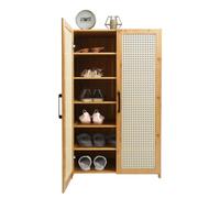 SanBouSi Armoire à chaussures en bambou à 6 niveaux, avec double portes ventilées et étagères amovibles, peu encombrante pour couloir et garde-robe