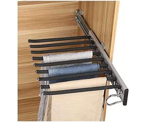 SanBouSi Cintre à pantalons en acier inoxydable extensible antidérapant 9 barres pour penderie, cintre à pantalons, peu encombrant (droit)