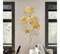 SanBouSi Décoration murale Ginkgo 3D en métal - Décoration murale - Feuilles - Sculptures murales - Fond mural - Décoration de salon - Doré - 110 x 55 cm