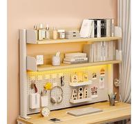 SanBouSi Étagère de bureau à 2 niveaux à clipser - En acier au carbone - Avec paroi perforée - Pas de perçage - Pour bureau, jeux, maison - 100 x 95 cm - Blanc