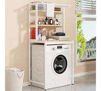 SanBouSi Étagère de salle de bain à 3 niveaux en métal et bois pour machine à laver - Étagère de salle de bain peu encombrante (blanc + bois)