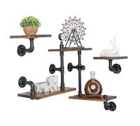 SanBouSi Étagère flottante industrielle à 5 niveaux - En bois massif - Pour murs - Vintage - Étagère suspendue - Étagère tubulaire - Cadre en métal - Pour salon