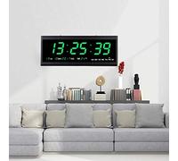 SanBouSi Horloge murale numérique LED, horloge murale avec calendrier numérique et indicateur de température, grande, pour salon, bureau, couleur verte