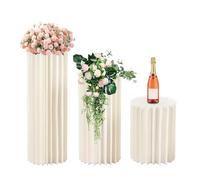 SanBouSi Lot de 3 vases Support de fleurs pliable Colonne décorative Blanc Vase cylindrique pour mariage, fiançailles, anniversaire, décoration de table