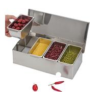 SanBouSi Lot de 4 boîtes Assaisonnement Box Set, Boîte d'assaisonnement en Acier Inoxydable Pots à épices Cuisine Condiment Jarres de Stockage de Conteneurs