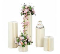SanBouSi Lot de 5 vases en carton de mariage - Support de fleurs pliable - Colonne décorative - Blanc - Support de fleurs cylindrique pour mariage, fiançailles, anniversaire, décoration de table