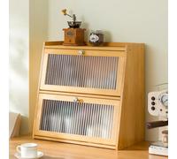 SanBouSi Petit buffet de cuisine en bambou pour plan de travail, buffet, armoire de cuisine avec porte en acrylique, boîte à pain pour pots à épices, ustensiles de cuisine, tasses, accessoires