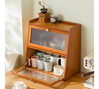 SanBouSi Petit buffet de cuisine en bambou pour plan de travail, buffet, armoire de cuisine avec porte en acrylique, boîte à pain pour pots à épices, ustensiles de cuisine, tasses, accessoires (tawny)