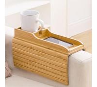 SanBouSi Plateau de canapé, accoudoir, pliable, en bambou, antidérapant, flexible, avec porte-gobelet, pour tasse, téléphone, tablette, collation