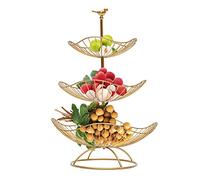 SanBouSi Présentoir à fruits à 3 étages - En métal - Avec feuille de lotus - 3 étages - Pour fruits, légumes, gâteaux, dorés