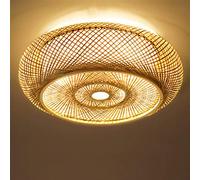 SanBouSi Rétro Plafonnier Bambou Naturel Et Plafonnier Rotin Créatif À L'ancienne Lumière Chaude de la Chambre Abat Jour Rotin Style Boho E27 (40cm)