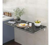 SanBouSi Table murale pliante - 60 x 40 cm - Motif marbre - Flottante - Peu encombrante - Avec supports - Petite table murale pour cuisine, balcon et extérieur - Noir