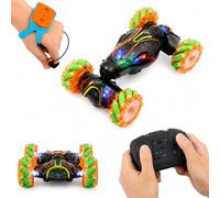 SanBouSi Voiture télécommandée 4WD avec télécommande tout-terrain, 2,4 GHz double face avec lumière LED, musique et spray, rotation à 360° à partir de 6 ans