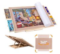 Sancallie Planche de puzzle inclinable en bois avec tiroirs, chevalet antidérapant en daim, accessoire de table pour jusqu'à 1 500 pièces avec 4 plateaux de tri, 91,4 x 63,5 cm