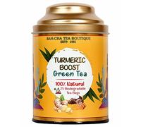 Sancha Tea Boutique, thé au curcuma, 25 sachets de thé pyramidal, thé vert mélangé avec curcumine riche curcuma, tisane sans caféine, thé de désintoxication naturelle