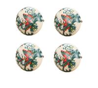 SANCHAKOU Bouton De Meuble Lot De 4 Boîtes De Rangement En Céramique Imprimées Peintes À La Main Poignées Solides Boutons Ronds Motif Papillon Vert