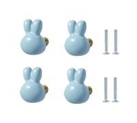 SANCHAKOU Boutons De Placard En Céramique Lot De 4 Poignées En Laiton Pour Portes D'Armoires De Chambre D'Enfants Boutons De Tiroir En Céramique Colorée Petit Lapin Blanc Bleu