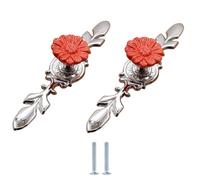 SANCHAKOU Boutons De Porte Céramique Lot De 2 Poignées En Céramique Et Alliage De Zinc Rouge Pour Armoire Tiroir Armoire Trou Unique Motif Chrysanthème Sauvage Grand Modèle