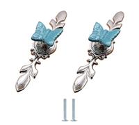 SANCHAKOU Boutons De Porte Lot De 2 Poignées Rondes En Céramique Bleue En Alliage De Zinc Pour Armoire Bibliothèque Tiroir Trou Unique Motif Papillon Grand Modèle