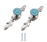 SANCHAKOU Boutons De Tiroir En Céramique Lot De 2 Poignées Rondes En Céramique Bleue Pour Tiroir Armoire Armoire Alliage De Zinc Trou Unique Motif Chrysanthème Grand Modèle