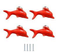 SANCHAKOU Boutons De Tiroir En Céramique Lot De 4 Poignées En Céramique Pour Porte D'Armoire Tiroir Dauphin Océan Bouton À Un Trou Rouge