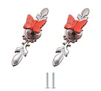 SANCHAKOU Poignee De Meuble Cuisine Lot De 2 Poignées En Céramique Et Alliage De Zinc Pour Armoire Tiroir Armoire Chaussures Porte Trou Unique Motif Papillon Rouge Grand Modèle
