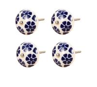 SANCHAKOU Poignee De Meuble Lot De 4 Boîtes De Rangement En Céramique Peintes À La Main Avec Poignées Solides Et Boutons Ronds Motif Boule De Fleurs Bleues