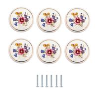 SANCHAKOU Poignée Meuble Cuisine Lot De 6 Petits Boutons En Céramique Peints À La Main Motif Fleur Style Dessin Animé Pour Tiroir Porte D'Armoire Style Trompette Doré