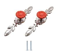 SANCHAKOU Poignées De Céramique Lot De 2 Poignées En Céramique Et Alliage De Zinc Rouge Pour Armoire Tiroir Garde-Robe Trou Unique Motif Tournesol Grand Modèle