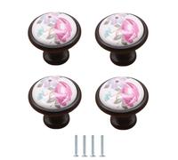 SANCHAKOU Poignées De Céramique Lot De 4 Poignées Chinoises En Cuivre Et Céramique Pour Tiroir Armoire Porte Trou Unique Rondes Noires Tulipe Noire Mate