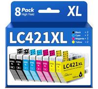SANCTink LC421XL LC 421 XL Cartouches d'encre avec Brother LC421 LC421XL LC421-VAL Multipack Compatible pour Brother DCP-J1050DW MFC-J1010DW DCP-J1140DW DCP-J1800DW(2 Noir, 2 Cyan, 2 Magenta, 2 Jaune)