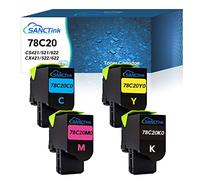 SANCTink Lot de 4 cartouches de toner remanufacturées pour imprimante Lexmark 78C20K0, 78C20C0, 78C20Y0, CS421 CS521 CS622 CX421 CX522 CX622 pour Lexmark 2000 et 1400 pages