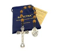 SANCTRA Chapelet de poche fait à la main et béni en Terre Sainte avec médaille des saints et croix/crucifix - Pochette cadeau et certificat d'authenticité