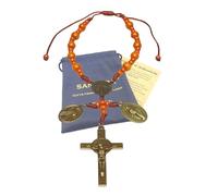 SANCTRA Chapelet de porte, fait main et béni en Terre Sainte, décoration catholique avec médaille et crucifix, pochette cadeau et certificat d'authenticité, croix à suspendre à la porte