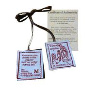 SANCTRA Le scapulaire brun original de Notre-Dame du Mont-Carmel, fait main et béni en Terre Sainte (Haïfa), collier catholique signe de salut avec certificat d'authenticité