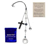 SANCTRA Porte-bonheur chrétien pour rétroviseur, fait main et béni en Terre Sainte, attrape-soleil pour la foi et la protection, avec pochette cadeau et certificat, décoration de voiture pour femme