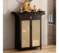Sanctuaire chinois Table d'autel avec rangement, étagère de présentation bouddhiste, porte et tiroirs en rotin plastique, pour autels ancestraux et temples, 120 cm