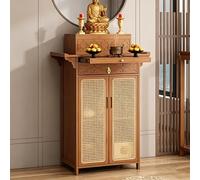 Sanctuaire chinois Table d'autel avec rangement, étagère de présentation bouddhiste, porte et tiroirs en rotin plastique, pour autels ancestraux et temples, 120 cm