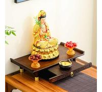 Sanctuaire d'autel bouddhiste en bambou pour méditation, prière et offrandes - Guan Gong et statue de Bouddha - Table de présentation d'encens chinois et table Puja hommage