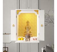 Sanctuaire d'autel bouddhiste mural en bois pour la méditation, la prière et l'hommage Fengshui - Dieu de la richesse Guan Gong