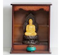 Sanctuaire d'autel de Bouddha en bois, petit support Pooja Mandir pour table de méditation, étagère spirituelle décorative pour prière et culte, support de sculpture pour temple de la maison