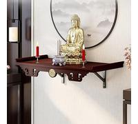 Sanctuaire de Bouddha autel mural en bois massif avec statue et porte-encens pour prière et offrande Puja