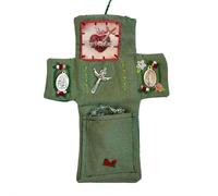 Sanctuaire de poche catholique avec croix argentée - Couvre-lit portable fait à la main | Cadeau d'encouragement chrétien avec croix brodée à l'intérieur