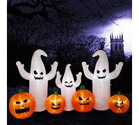 SAND MINE Fantômes gonflables d'Halloween lumineux de 2,4 m de long avec citrouilles, décorations gonflables pour Halloween, intérieur ou extérieur, jardin, pelouse, fête, cour