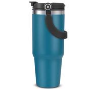 Sanda Blue - Tasse de voyage avec poignée - Bouteille d'eau isotherme à double paroi en acier inoxydable avec paille - Couvercle étanche 2 en 1 pour boissons chaudes et froides - 900 ml