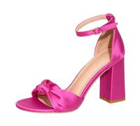 Sandal Femmes Été Satin Nœud Papillon Talon Bloc Stable, Sandal Bride Cheville Réglable Boucle Dorée Bout Carré, Chaussures Soirée Mariage Élégantes Confortables Antidérapantes