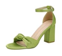 Sandal Femmes Été Satin Nœud Papillon Talon Bloc Stable, Sandal Bride Cheville Réglable Boucle Dorée Bout Carré, Chaussures Soirée Mariage Élégantes Confortables Antidérapantes