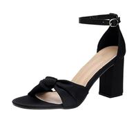 Sandal Femmes Été Satin Nœud Papillon Talon Bloc Stable, Sandal Bride Cheville Réglable Boucle Dorée Bout Carré, Chaussures Soirée Mariage Élégantes Confortables Antidérapantes